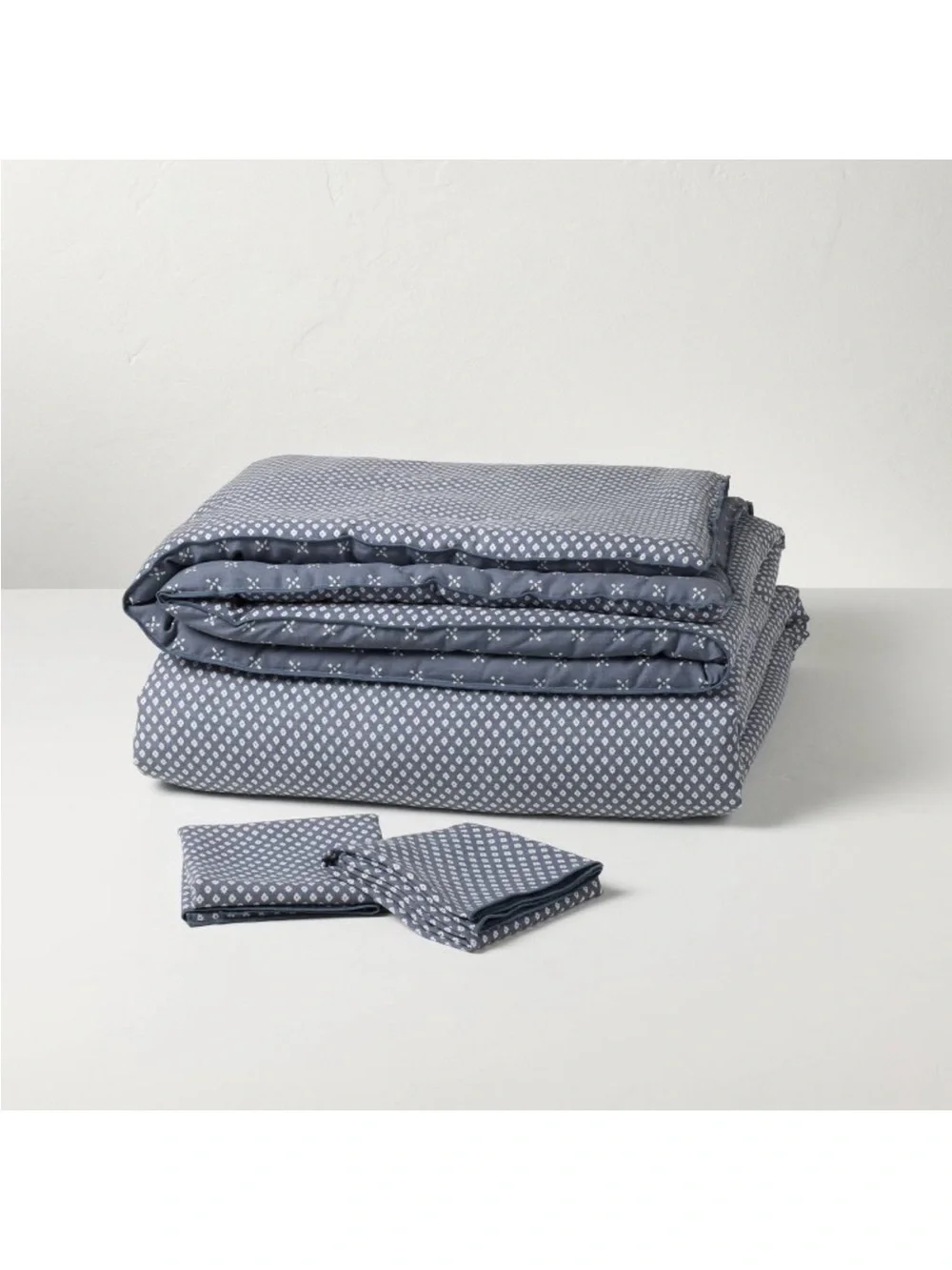 NWT 3pc Full/Queen Block Pattern Comforter Set Blue Hearth & Hand with Magnolia